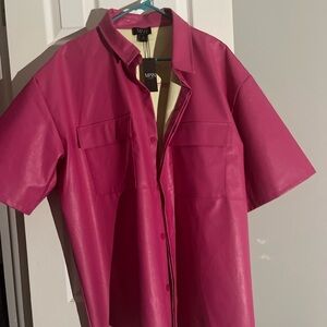 Mango Pink Faux Leather Shirt